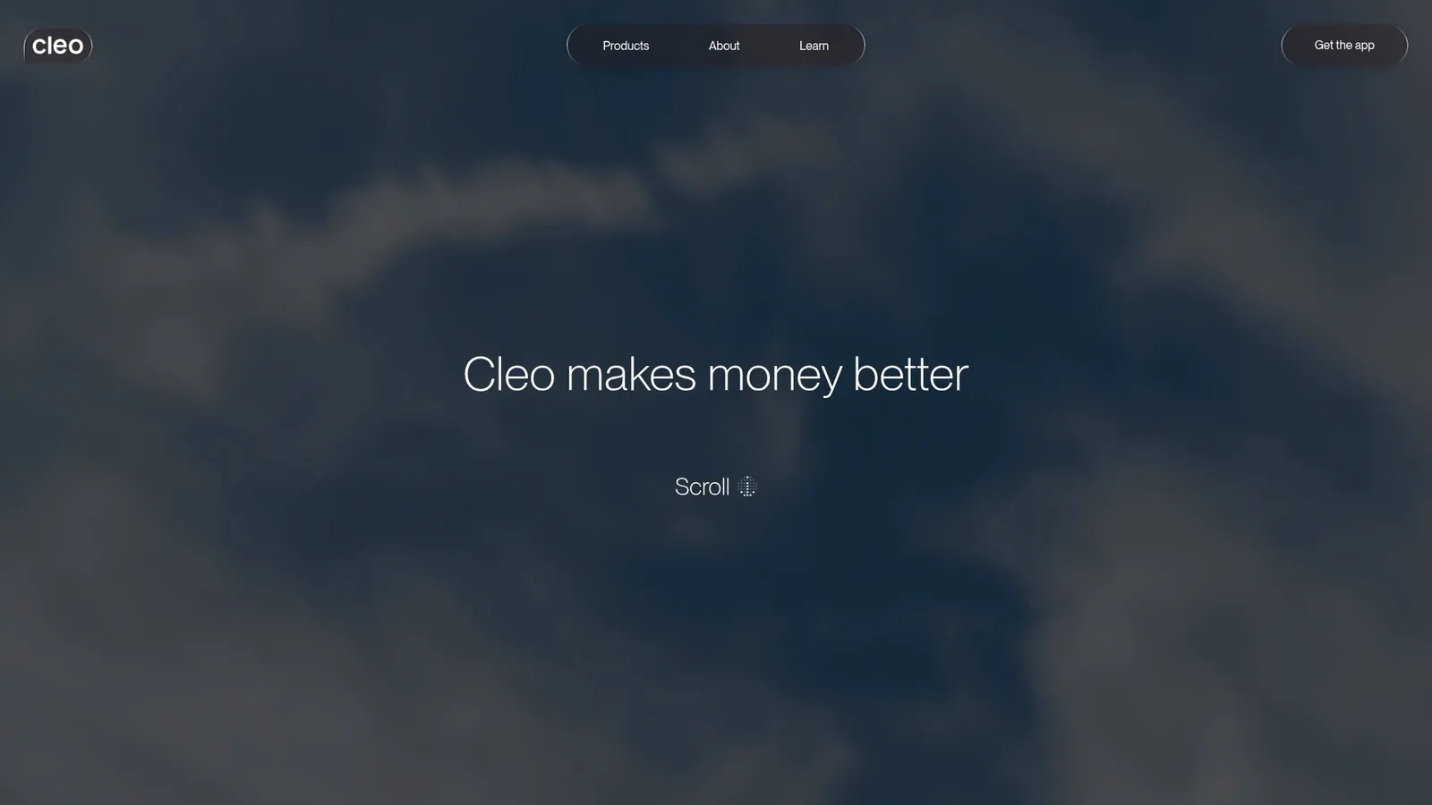 Cleo homepage with the tagline Cleo makes money better